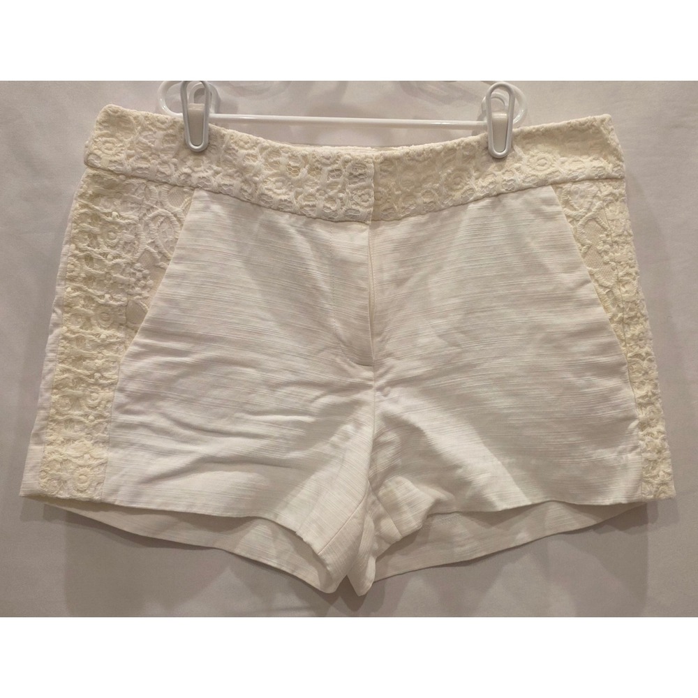 Loft Ann Taylor White Lace Trim Textured Shorts Womens 6 Cotton Blend Summer